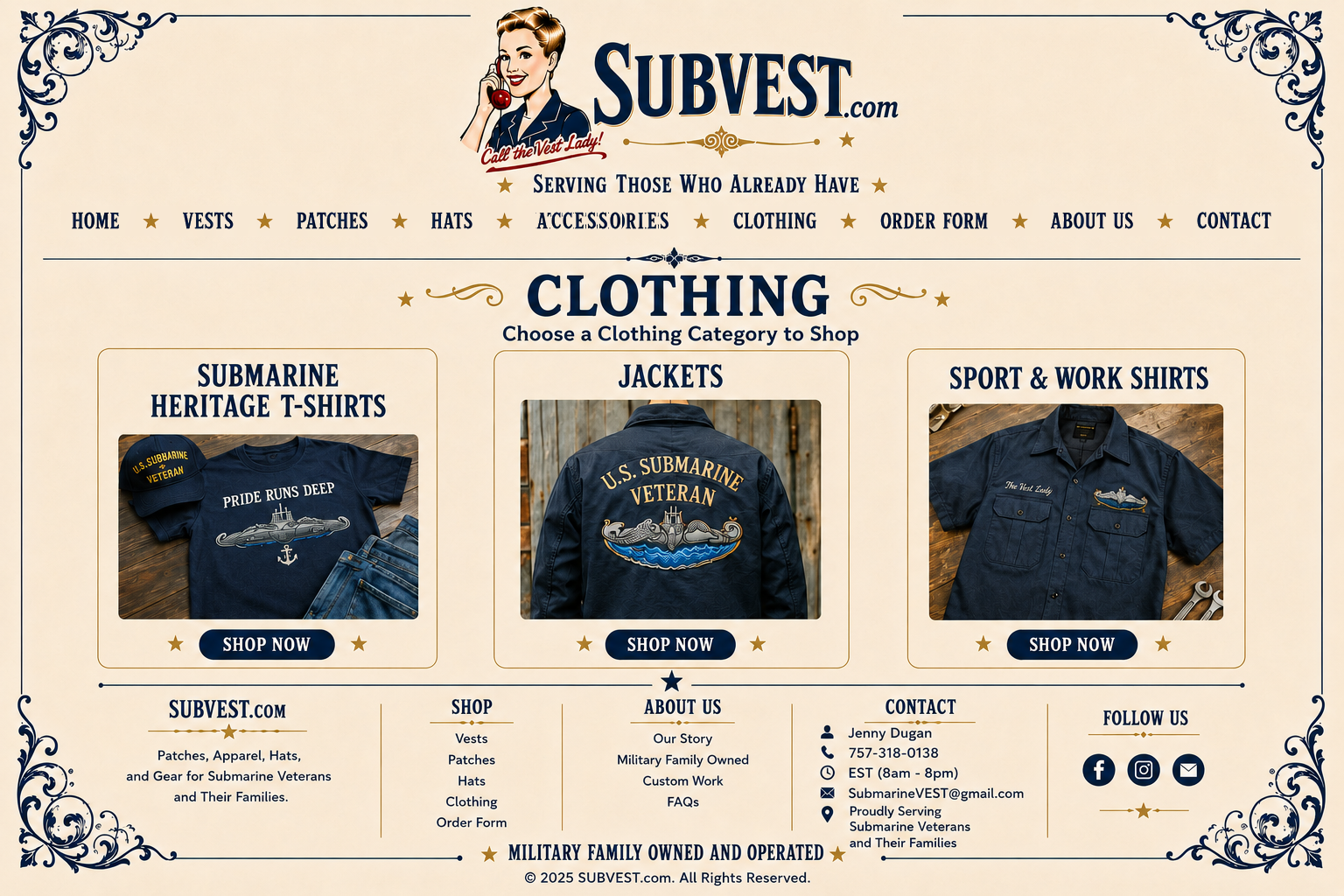 SUBVEST Clothing — choose Submarine Heritage T-Shirts, Jackets, or Sport and Work Shirts
